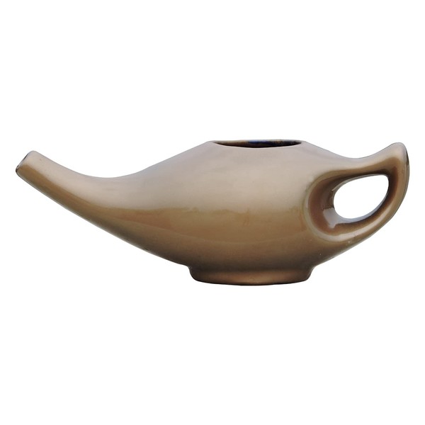 HealthGoodsIn Premium Handcrafted Ceramic Neti Pot, Nose Cleaner for Sinus, Dishwasher Safe 225 Ml. - Elegant Coffee Color