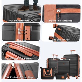 QIMER Luggage Set 5 Piece, Polycarbonate Luggage with YKK Zipper and TSA Locks,sturdy and durable, Carry On Luggage Set Suitable for Family Travel(Black 20/24/28 Inch)