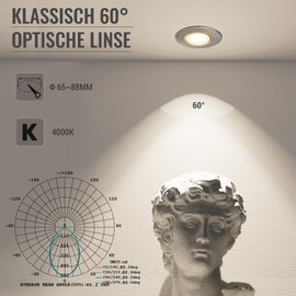 Wondlumi Set of 6 LED Recessed Spotlights, Dimmable, 7 W LED Spotlights, 230 V, Round, Brushed Stainless Steel, Ceiling Light, 4000 K, Neutral White, 600 lm, Recessed Spotlights, 65-85 mm Hole Size