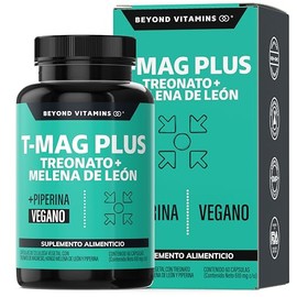 T-MAG L-Treonato Magnesio PLUS | Treonato, Melena de León | Alta absorción con Piperina al 95% | Sin Azúcar - Suplemento Alimenticio Vegano Beyond Vit