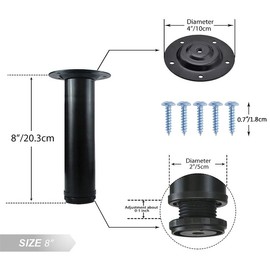 QLLY 8 inch Adjustable Metal Furniture Legs, Replacement Leg for Sofa Couch Chair Ottoman Cabinet, Set of 4 (Black)