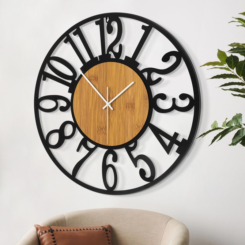 LEIKE Large Wall Clocks,Silent,Non Ticking,Battery Operated Rustic Round Modern Big