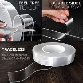 DIY Doctor Multi-Functional Double Sided Nano Tape - Huge 5m x 30mm Roll - Strong Double Sided Tape Heavy Duty - Double Sided Sticky Tape Heavy Duty - Traceless Washable Removable Nano Gel Tape