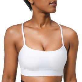 COOLMATE Sports Bra Tops for Women, Y-back Seamless Racerback Padded Low Impact Yoga Bra, Pilates Workout, Supportive, Light Support, Moisture-Wicking, Cute Butter Soft Gift for Fitness Lovers (White)
