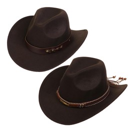 NiceYnn Classic Western Cowboy Hat Felt Wide Brim Cowgirl Hats Women, Adjustable Replaceable Hat Band Panama Hat for Adults Kids Coffee