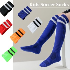 Youth Soccer Socks Kids Athletic Socks 10-14 Years Striped Cushion Knee High Baseball Sock Mix 6 Pairs