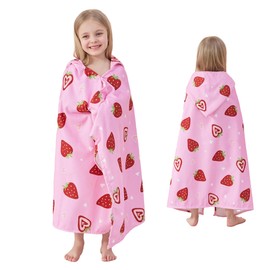 saftan Baby Bath Hooded Towels, Super Soft and Absorbent, Baby Towel Beach | Pool Towels for Baby Kids Ages 0-8, Baby Essentials for Newborn Boys and Girls |30X50 in |Love Strawberry