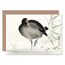 Wee Blue Coo Moorhen Bird Ohara Koson Greeting Card With Envelope Inside Premium Quality