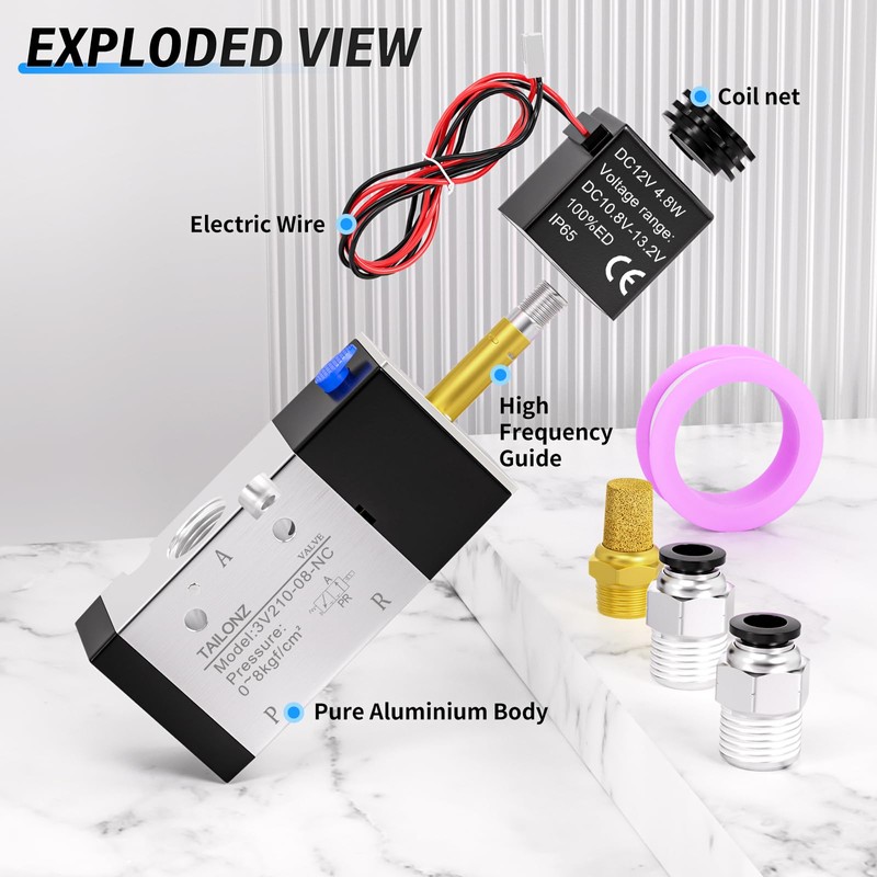 TAILONZ PNEUMATIC 1/4" BSP Solenoid Valve 3V210-08 DC12V Single Coil