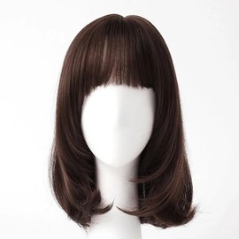 C Curl Medium Hair Full Wig Natural Brown Artificial Hair Middle Age (WFHFK8S) / C컬 중단발 통가발 내츄럴브라운 인조모 중년 (WFHFK8S)