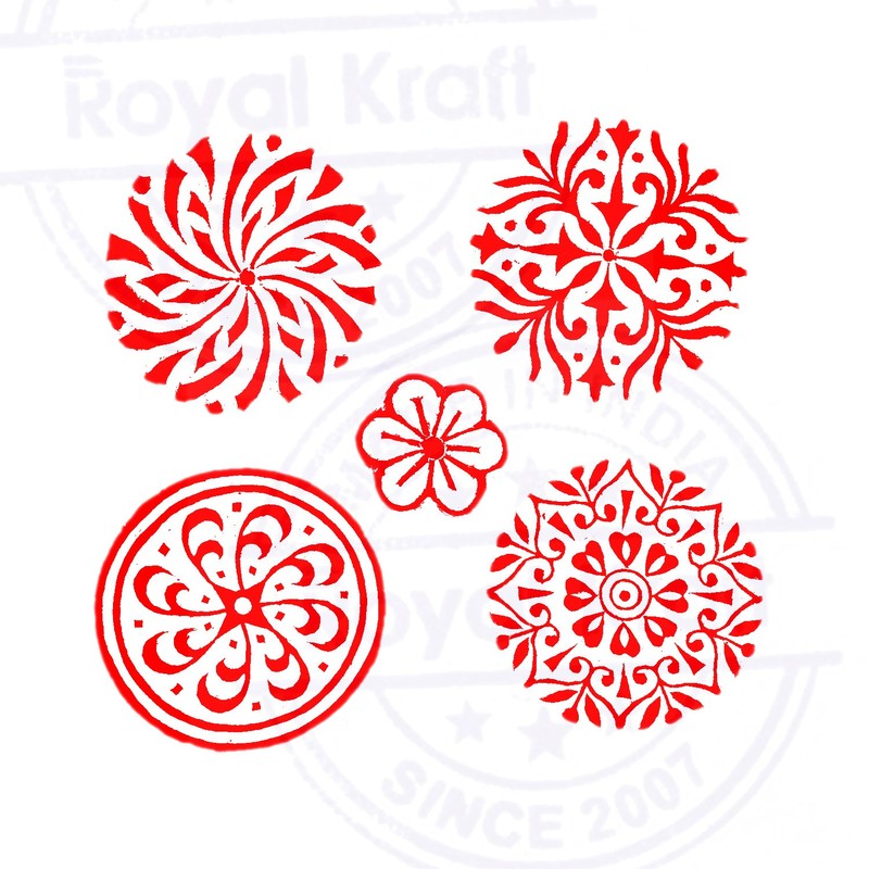 Royal Kraft Paper Printing Stamps Trendy Round Floral Design Wood