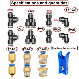 HUAZIZ 10 m PU Pneumatic Hose, Pneumatic Polyurethane Hose, Flexible Compressed Air Hose, Black, Outside 4 mm x Inside 2.5 mm with 14 Pieces Black Pneumatic Connector (Y/T/L/I Shaped)