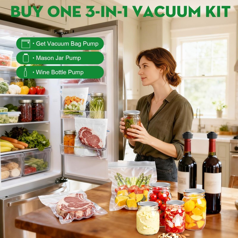 3-in-1 Compact Handheld Vacuum Sealer for Food (Bag, Mason Jar,Wine