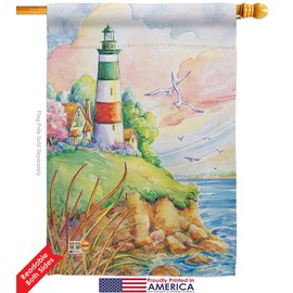 Cliff Lighthouse House Flag Set Coastal Nautical Anchor Sailor Sea Shells Outdoor Summer Ocean Small Decorative Gift Yard Banner Double-Sided Made In USA 28 X 40