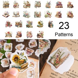 Bookish Stickers, Obujopal 46Pcs Floral Book Stickers for Junk Journal Scrapbooking Bullet Journal DIY Decoration Planners Diary Notebooks Album Laptop Phone Cases Kindle Art Crafts