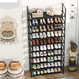 Simple Trending Tall Shoe Rack Storage Holds 40 Pairs, 10 Tier Shoe Organizer Shelf Large Capacity for Entryway Closet, Black