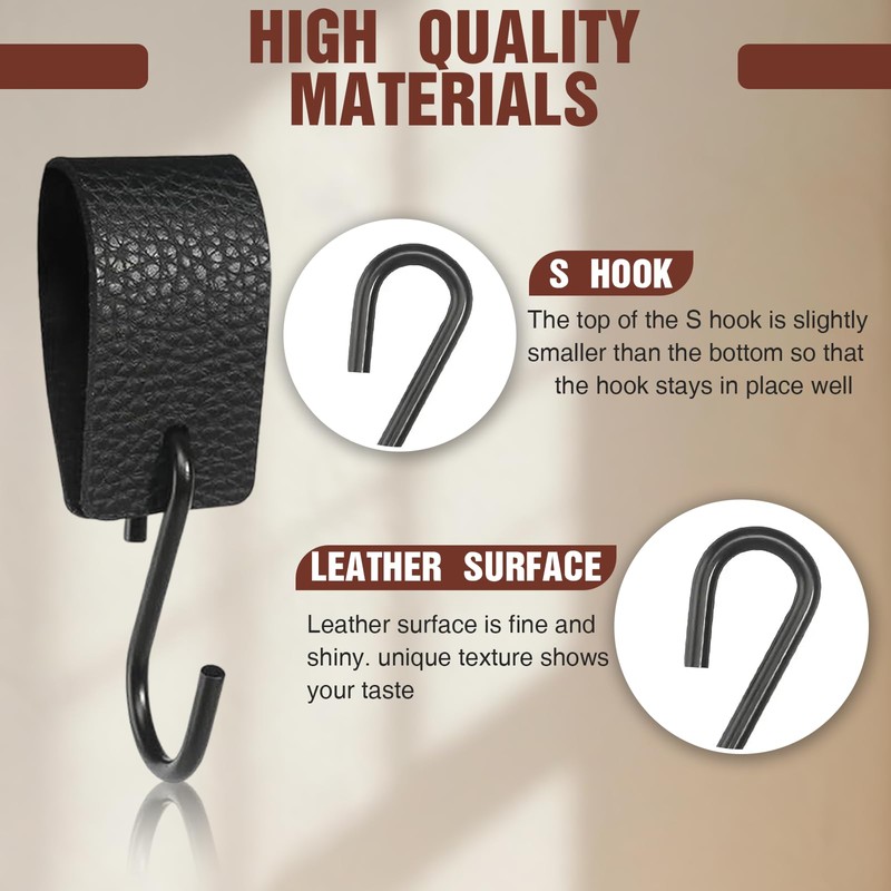 VARKAGE S Hooks Black with Leather Loop, Pack of 6