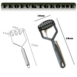 Pack of 2 Potato Masher, Potato Masher, Stainless Steel, Potato Press Potato, Hand Masher with Handle, Food Masher for Mashed Potatoes, Avocado, Beans, Potato Masher Wood