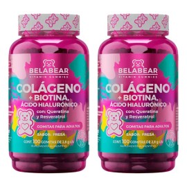 Pack x2 Belabear — Colágeno + Biotina + Ácido Hialurónico (100 gomitas c/u, sabor fresa) | Suplemento nutricional facial y capilar