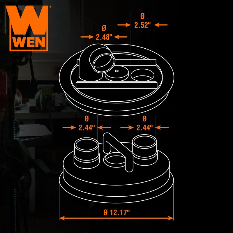 WEN 12-Inch Cyclone-Style Dust Collection Separator Lid with 2.5-Inch Dust