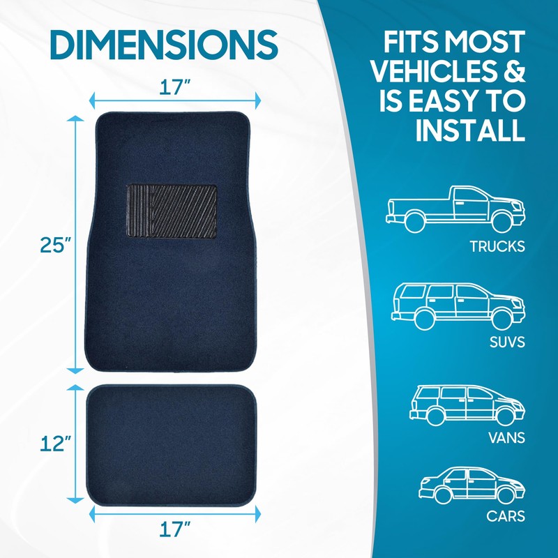 BDK Premium Carpet Blue Floor Mats for Cars - Universal