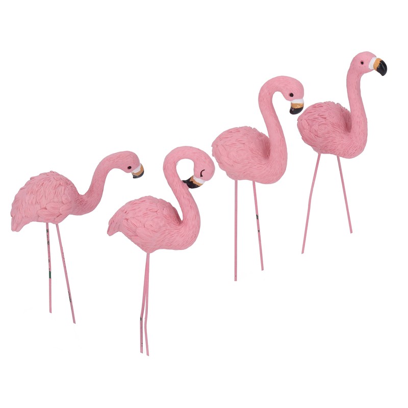 4 Pcs Pink Flamingo Garden Statue Fine Details Stylish Vivid