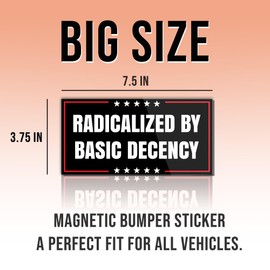 Magnet Sticker Radicalized by Basic Decency Magnetic Anti Funny Leftist Feminist Social Justice Human Rights Black Magnet for Bumper, Refrigerator, Cruise Door, Car, Truck 7.5x3.75in