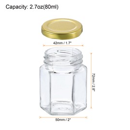 HARFINGTON 6pcs Hexagon Glass Honey Jars 2.7oz Small Mini Honey Jar Container with Gold Lids for Wedding Party Favors Bridal Shower