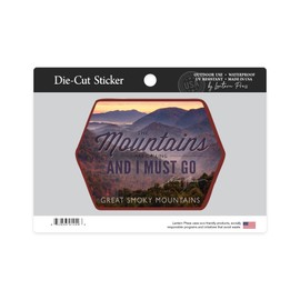 Die Cut Sticker Great Smoky Mountains, North Carolina, John Muir, The Mountains are Calling, Sunset, Contour Vinyl Sticker 3 to 6 inches, (Waterproof Decal for Cars, Water Bottles, Laptops, Coolers), Large