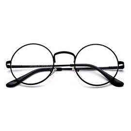 Glasses Hippy 60's Vintage Retro Round Sunglasses & Clear Lens (Clear Lens - Black, Clear)