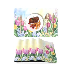 Colorful Star PU Leather Placemats Set of 4, Heat Resistant, Waterproof & Easy to Clean, Non-Slip Table Mats for Dining Room, Kitchen or Holiday Décor, 45x30cm, Tulip Dreamscape