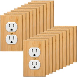 Pinkunn 20 Pcs Solid Wood Double Hole Outlet Light Switch Plate 4.5 x 2.76 Inch Bamboo Light Switch Cover Wooden Decorative Wall Plate for Bedroom Kitchen Home