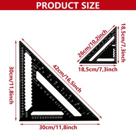 VIDETOL Pack of 2 Carpenter's Squares, 30 cm (12 Inches) and 18 cm (7 Inches) Aluminium Alloy Carpenter's Square, Black Carpenter's Square for Angle Measurement, Decoration Design and DIY