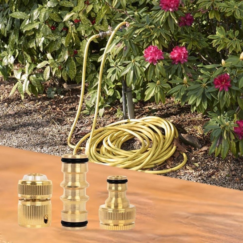 Conectores de Manguera de Jardín Brass Rust‑Resistant – Set 3/6