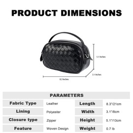 Woven Leather Crossbody Bag for Women – Genuine Cowhide & Microfiber Leather Small Purse with Adjustable Strap, Multi-Pockets, Everyday Essentials - Black