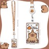 Capybara Orange Card Holder with Brown Edge Extendable Lanyard, Cute