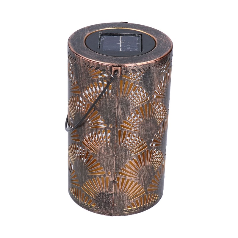 LED Solar Lantern Retro Iron Hollow Portable Warm Light Outdoor