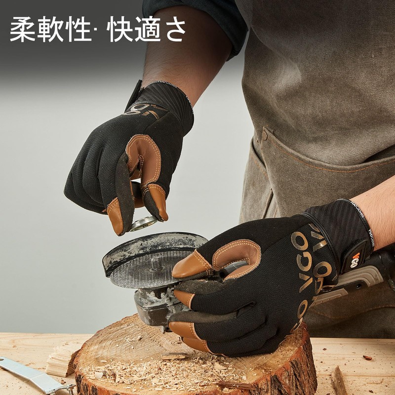 Vgo... Men's Mechanic Gloves, Work Gloves, Cowhide Gloves, Sheep Leather