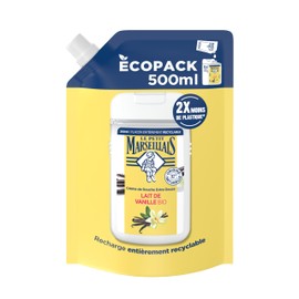 Le Pe Marseillais Shower Cream Refill Extra Soft Organic Vanilla Milk (500 ml Eco Pack) - 92% Ingredients of Natural Origin - pH Neutral and No Dyes