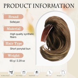 Sofeiyan Comb Bun Hairpiece Short Ponytail Hair Extension Natural Straight Synthetic Hairpieces Drawstring Ponytail Bun Extension with Comb for Women, Blonde Mix Medium Brown