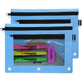 Enday Large Pencil Pouch for 3 Ring Binder Blue, Mesh Zipper Pencil Case, Pen Bag/Pen Case, Small Cosmetic bag, Storage Container, Also Available in Pink, Purple, Green, Red, Grey, Black, 2 Pc
