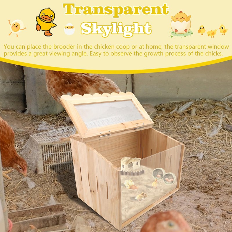 Chicken Brooder Box,Large Size, 15.74"x11.81"x 11.81", Wooden Brooder Box for