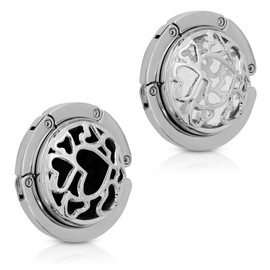 kwmobile 2 x Table Handbag Holder Hook - Foldable Non-Slip Bag Hook Holder Handbag Handbag Diamond Black White Silver, Hearts Black White Silver, Handbag Holder Hearts 01-02-35