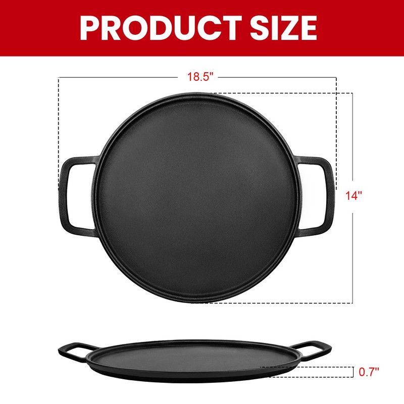 GGC Cast Iron Pizza Pan for Baking, 14" Round Griddle