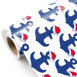WRAPAHOLIC Nautical Anchor Christmas Wrapping Paper - Mini Roll - 17 Inch x 16.5 Feet - Santa Hat Anchor Nautical Wrapping Paper for Christmas, Baby Shower, Holiday, Party Celebration