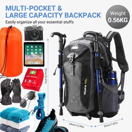 Alitifiy 40L Hiking Backpack, Hiking Rucksack Durable Waterproof Travel Bag Outdoor Sports Camping Cycling Skiing Daypack Climbing Trekking Mountaineering Gifts for Men Women (Black Grey)