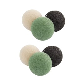 Vaguelly 6pcs Natural Konjac Facial Sponges for Gentle Cleansing Exfoliation Black Green White of Each Eco-friendly Vegan Biodegradable Face Washing Puff for All Skin Types