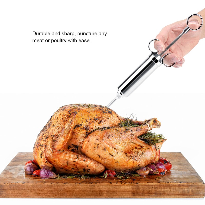 Stainless Steel BBQ Meat Marinade Injector Turkey 3 Seasoning Flavor