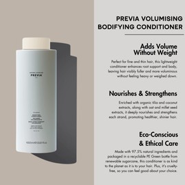 PREVIA Volumising Bodifying Conditioner | Adds Volume & Moisture for Fine Hairb | Vegan Natural Ingredients | Organic Tilia & Coconut Extract | Sustainable Packaging | 33.8 oz