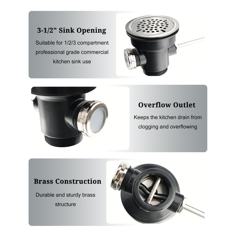 3-1/2 Inch Commercial Sink Drain - PVC Plastic Waste Drain